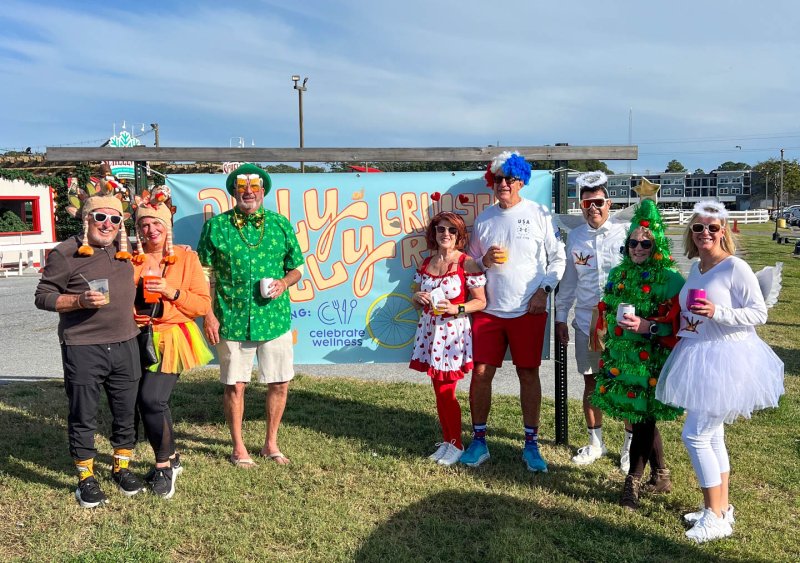 Friends enjoy drinks before the rally. Shown are (l-r) Larry Wilde, Diann Rassman, Bee Linzey, Jeanine Yzaguirre, Jack Edwards, Chris Linzey, Amy Linzey and Jennifer Gemmell. SUBMITTED PHOTO
